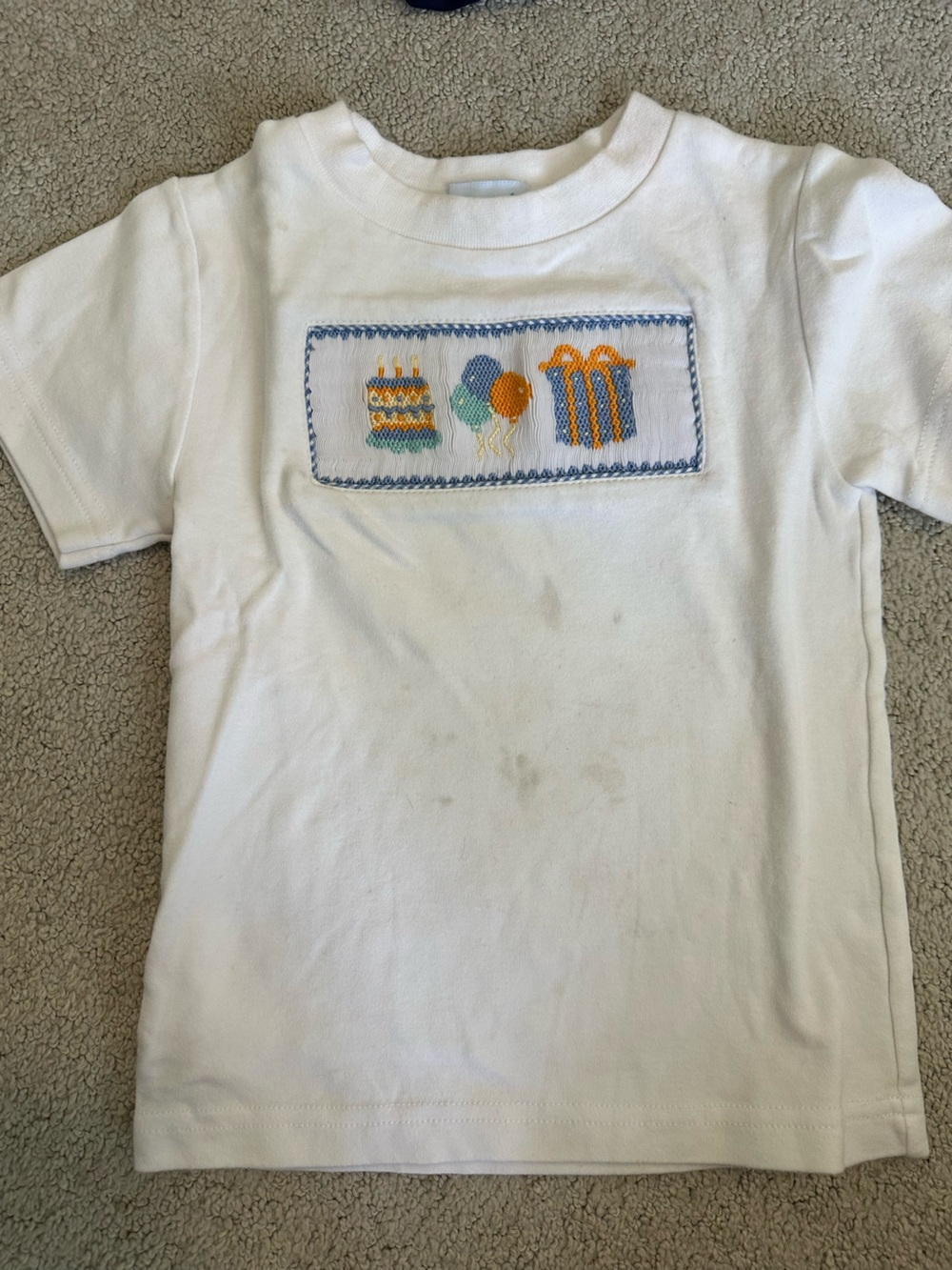 White Kids Short-Sleeve Top with Birthday Embroidery